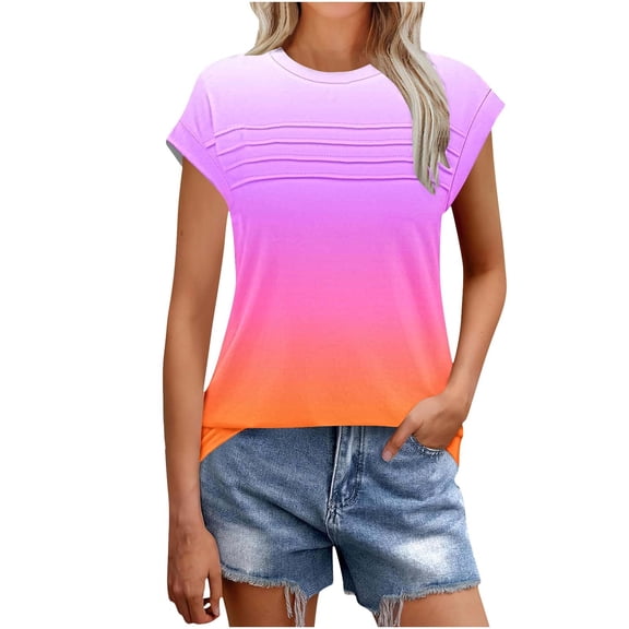 Annhoo Womens Tops Casual Short Sleeve Multicolor Tunic Blouse Striped Crew Neck Summer Dressy Clothes Basic T-Shirts