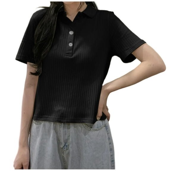 Annhoo Womens Tops Casual V-Neck Button Down T-Shirts Short Sleeve Summer Fashion Dressy Going Out Clothes