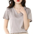 thumbnail image 1 of Annhoo Womens Tops Dressy Casual Solid Color V Neck Loose Spring Short Sleeve Shirts Fashion Summer Clothes, 1 of 5