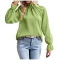 thumbnail image 1 of Annhoo Womens Tops Puff Long Sleeve Fall Casual Pleated High Neck Blouses Elegant Solid Going out T Shirts, 1 of 6