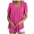thumbnail image 1 of Annhoo Womens Tops Summer Casual Knitted Short Sleeve Pleated Square Neck Dressy Shirts Fashion Beach Blouse Tees, 1 of 3