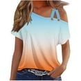 thumbnail image 1 of Annhoo Womens Tops Summer Cold Shoulder One Side Double Strap T-Shirts Short Sleeve Vacation Blouses Loose Tees, 1 of 5