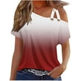 thumbnail image 1 of Annhoo Womens Tops Summer Cold Shoulder One Side Double Strap T-Shirts Short Sleeve Vacation Blouses Loose Tees, 1 of 5