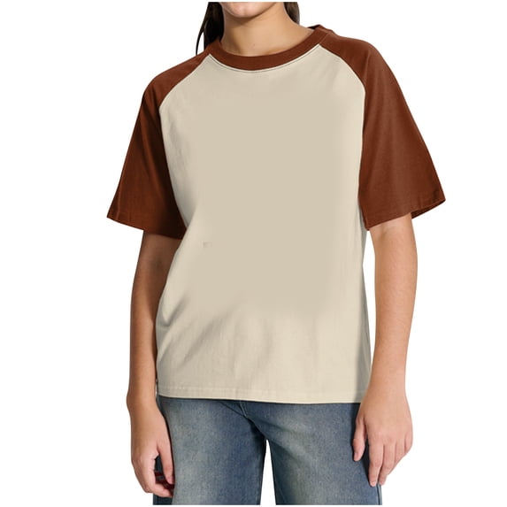 Annhoo Womens Tshirts Summer Color Block Crew Neck Tops Trendy Short Sleeve Blouse Basic Dressy Casual Clothes
