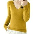thumbnail image 1 of Annhoo Womens Undershirts Fall Winter V Neck Long Sleeve Plush Bottomings Comfy Solid Color Pullover Shirts, 1 of 4