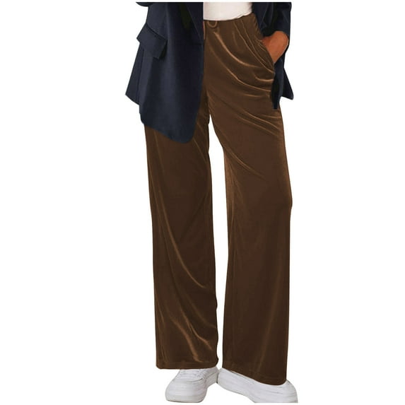 Annhoo Womens Velvet Pants Drawstring High Waisted Straight Leg Lounge Trousers Soft Solid Color Pants with Pockets