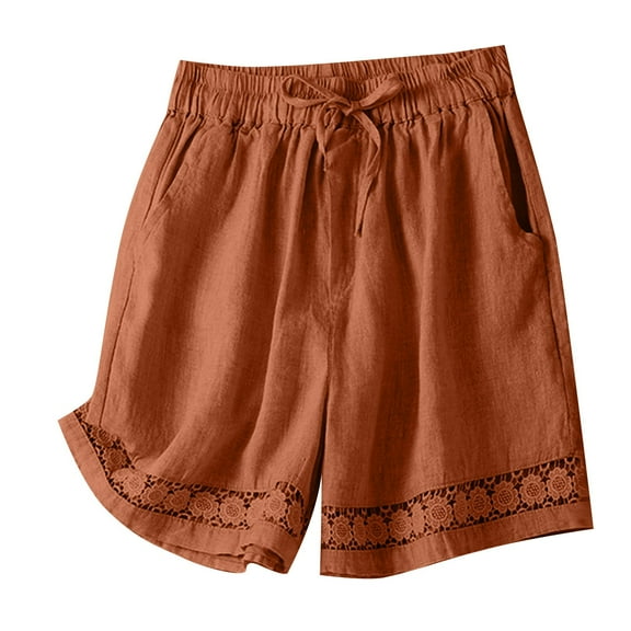 Annhoo Womens Wide Leg Linen Shorts Summer Casual Loose Pleated Elastic High Waisted Drawstring Shorts with Pocket