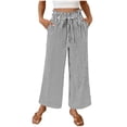 thumbnail image 1 of Annhoo Womens Wide Leg Pants Drawstring High Waist Block Color Stripe Trousers with pockets Business Casual Clothes, 1 of 8