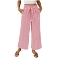 thumbnail image 1 of Annhoo Womens Wide Leg Pants Drawstring High Waist Block Color Stripe Trousers with pockets Business Casual Clothes, 1 of 8
