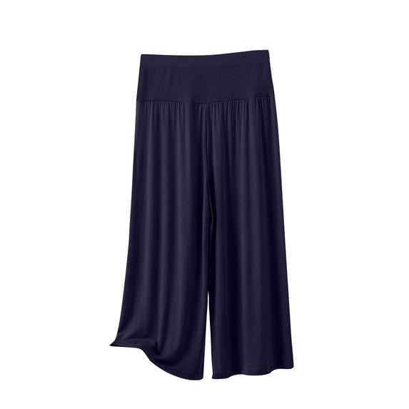 Annhoo Womens Wide Leg Pants Lightweight Solid Color Loose Straight Capri Trouser Spring Casual Clothes