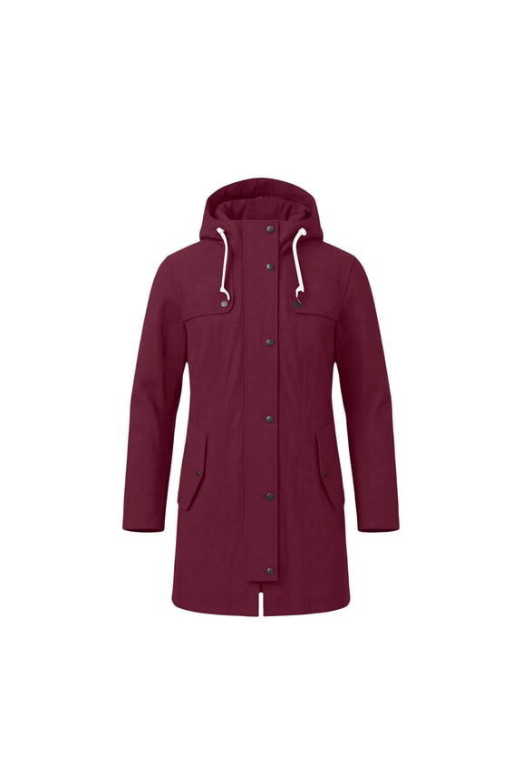 Womens Wind-Proof Coat Mid Length Hooded Water Resistant Cargo Pockets Drawstring Neck Hiking Jackets
