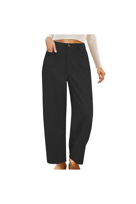 Work Pants for Women Corduroy Button Pockets Straight Leg Comfy Business Casual Trousers High Waist Solid Color Pants