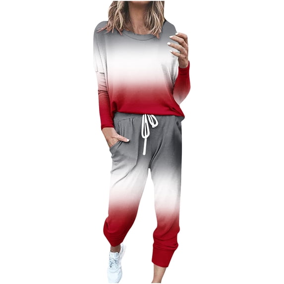 Annhoo Workout Sets for Women 2 Piece Long Sleeve Loose Round Neck T Shirts Drawstring Waisted Plus Size Clothing