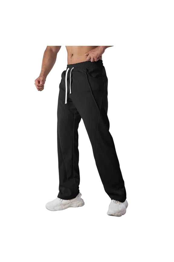 Workout Sweatpants for Men Straight Leg Drawstring Elastic Waist Joggers Trousers Casual Training Gym Trendy Pants