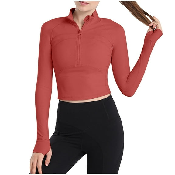 Annhoo Yoga Jackets for Women Long Sleeve Quick Dry Cropped Shirts Half Zip Stretchy Sports Jogger Clothes