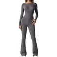 thumbnail image 1 of Annhoo Yoga Jumpsuits for Women Long Sleeve Crewneck Rompers Fashion Flare Leggings Bodycon 1 Piece Outfits, 1 of 9
