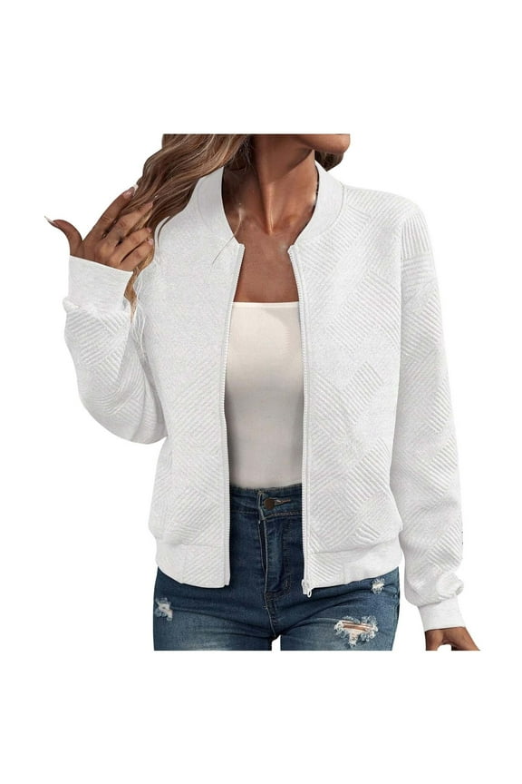 Zip up Jackets for Women Fall Casual Long Sleeve Coats Loose Solid Color Full Zipper Lightweight Outwear