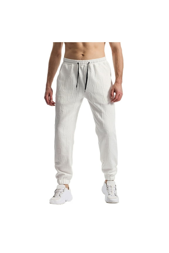 mens sports pants Pattern textured trendy elastic waist drawstring pants workout casual outdoor comfy trousers