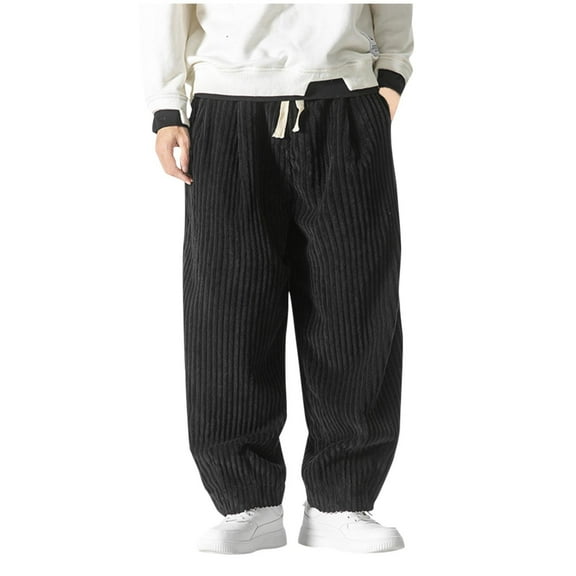 Annhoo plus size men's Corduroy sweatpants casual straight leg elastic waist sports trosuers drawstring comfy loose pants