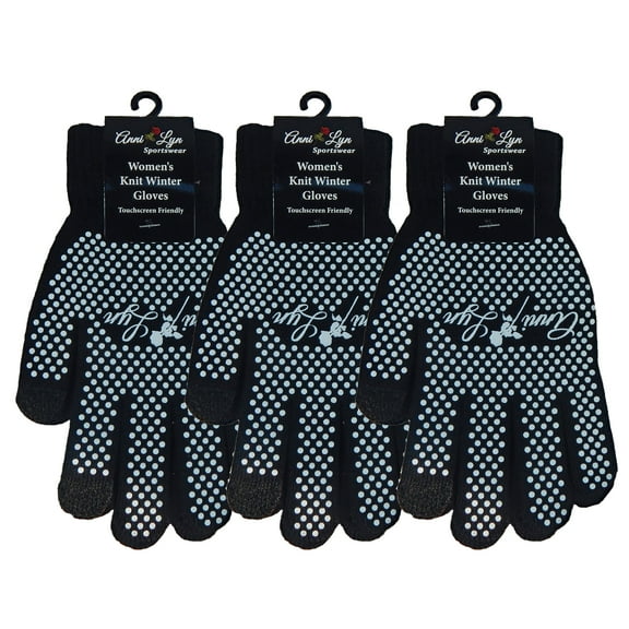 Anni Lyn Sportswear Winter Knit Gloves with Silicone Grip - 3 Pack (Adult)