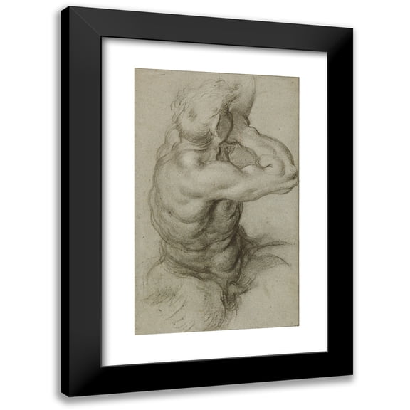 Annibale Carracci 12x18 Black Modern Framed Museum Art Print Titled - Study of Triton Blowing a Conch Shell (1600)