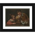 thumbnail image 1 of Annibale Carracci 14x11 Black Ornate Wood Framed Double Matted Museum Art Print Titled: Two Children Teasing a Cat, 1 of 5