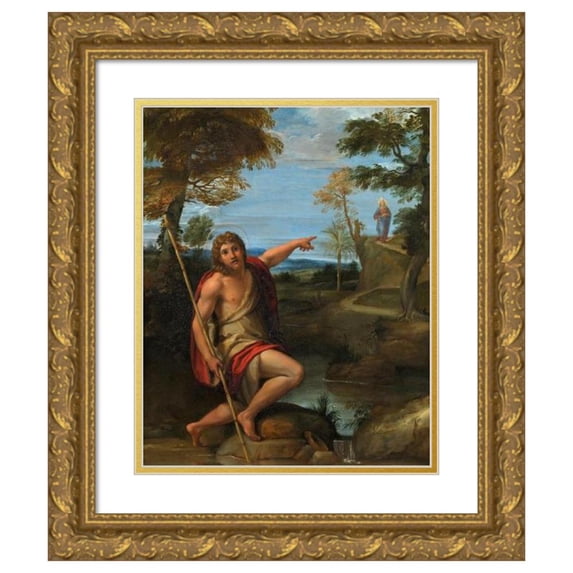 Annibale Carracci 15x18 Gold Ornate Wood Frame and Double Matted Museum Art Print Titled - Saint John the Baptist Bearing Witness (ca. 1600)