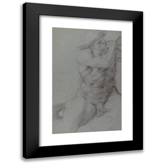 Annibale Carracci 17x24 Black Modern Framed Museum Art Print Titled - Triton Sounding a Conch Shell (ca. 1597-1602)