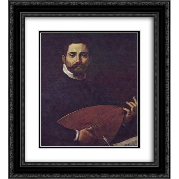 Annibale Carracci 2x Matted 20x24 Black Ornate Framed Art Print 'Portrait of Giovanni Gabrieli with the lute'