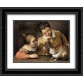 thumbnail image 1 of Annibale Carracci 2x Matted 24x20 Black Ornate Framed Art Print 'Two Children Teasing a Cat', 1 of 2