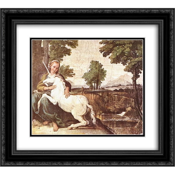 Annibale Carracci 2x Matted 24x20 Black Ornate Framed Art Print 'Virgin and Unicorn (A Virgin with a Unicorn)'