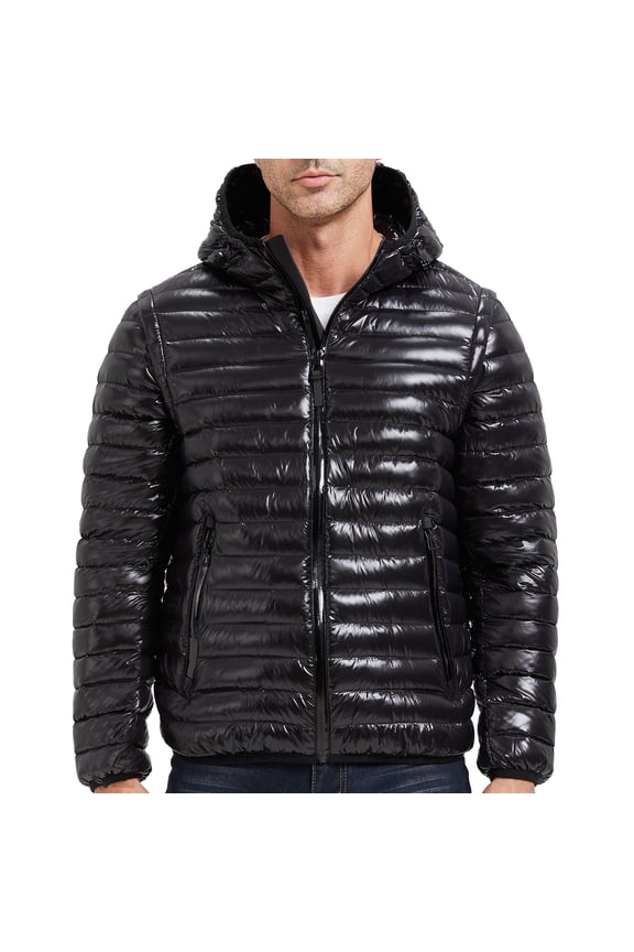 2 in 1 Men's Quilted Down Jacket Black Waterproof Outerwear with Removable Sleeve