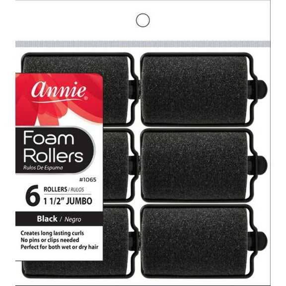 Annie 1-1/2" Foam Hair Rollers - Black - 6 Pcs.