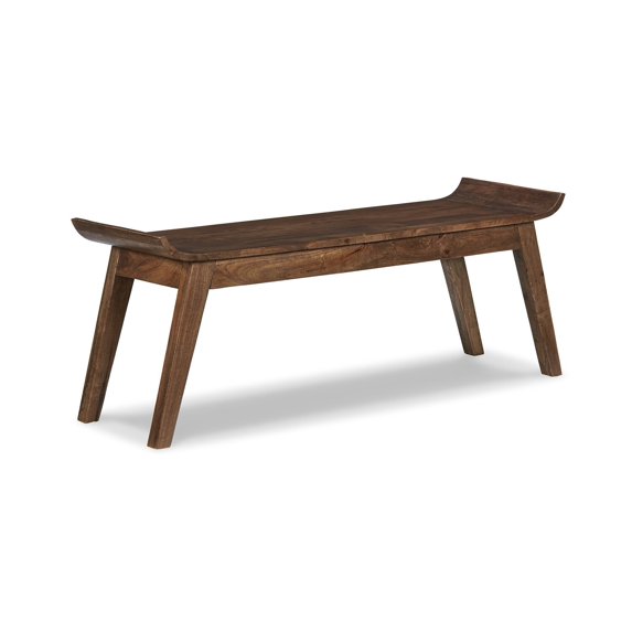 Benjara Annie Accent Bench, Curved Edge, Tapered Legs, Brown Solid Wood, 49 Inch