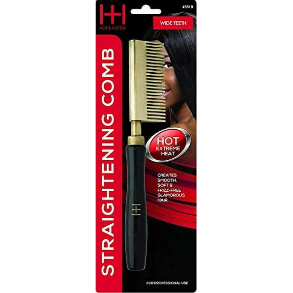 Hot & Hotter Thermal Straightener Comb Wide Teeth for Hair Styling, Black & Gold, 1 Count