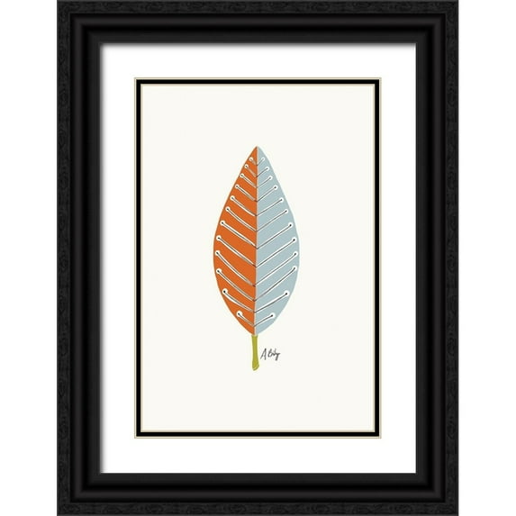 Annie Bailey Art 23x32 Black Ornate Wood Framed with Double Matting Museum Art Print Titled - Mid Mod Leaf No. 2