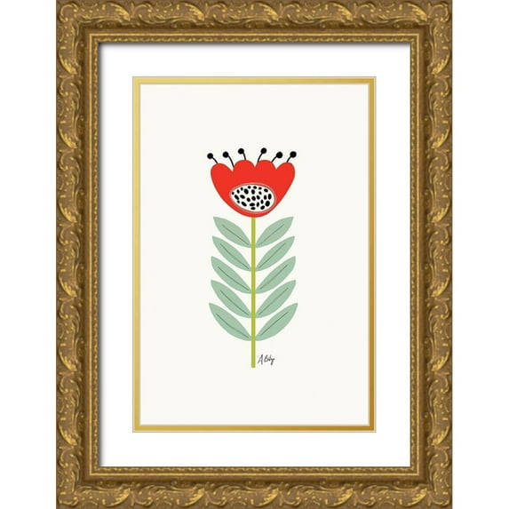 Annie Bailey Art 23x32 Gold Ornate Wood Framed with Double Matting Museum Art Print Titled - Mid Mod Flower No. 2