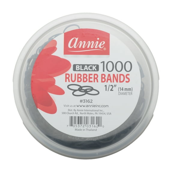 Annie Black 1000 Rubber Bands, 1000/PK, Pack of 12