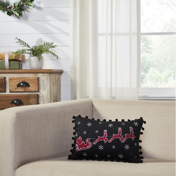 VHC Brands Annie Black Check Santa Sleigh Pillow 9.5x14