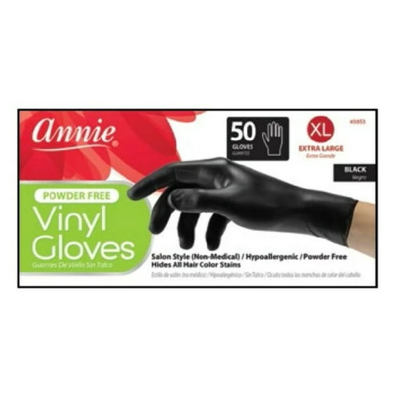 Annie Powder Free Vinyl Gloves - Black (50 count)