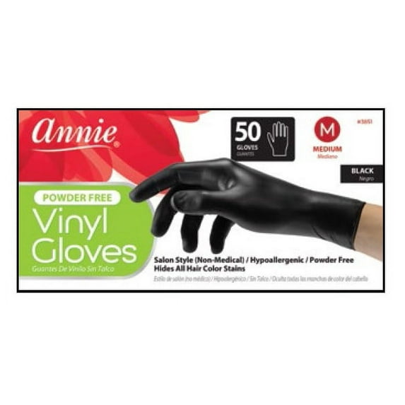 Annie Powder Free Black Vinyl Gloves 50ct