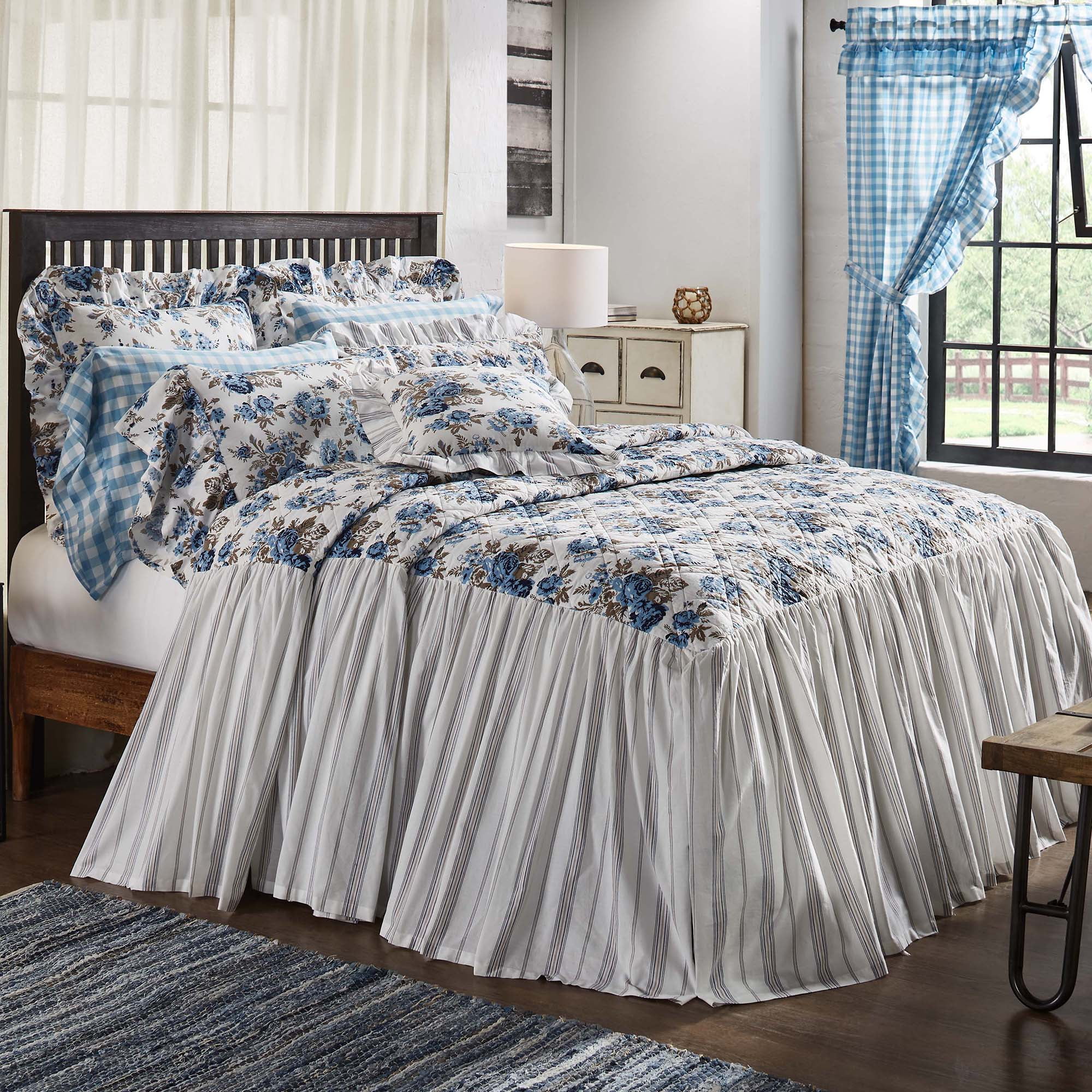 Annie Blue Floral Reversible Cotton King Quilt