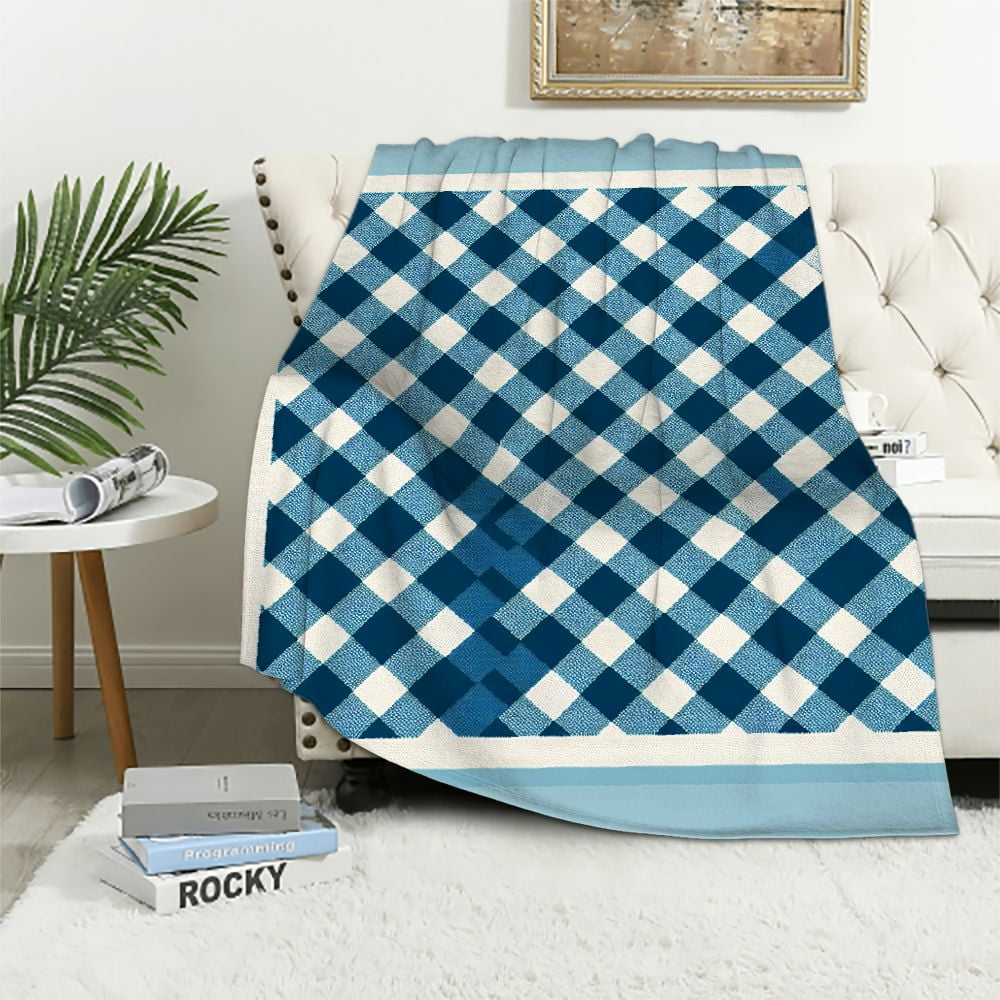Tartan Blue Check Throw Blanket Woven Throw Blue Buffalo Check