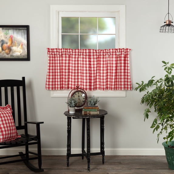 VHC Brands Farmhouse Red Country Buffalo Check Cotton Annie Kitchen Curtains Rod Pocket Hanging Loops 24x36 Doormat or Accent Tier Pair