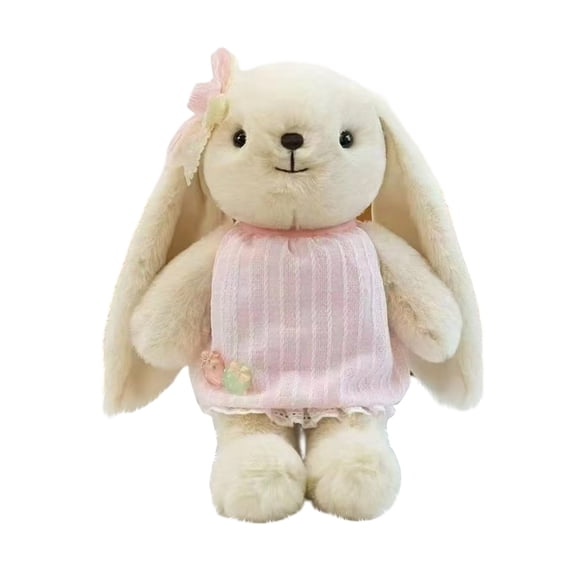 Annie Bunny Plush Toy, Stuffed Rabbit Doll - Soft Light Beige Fur, Pink Lace Dress with Flower Ear Accent, Huggable Cuddly Design - For Kids Girls, Suitable Gift for Birthdays Baby Showers, Nursery D