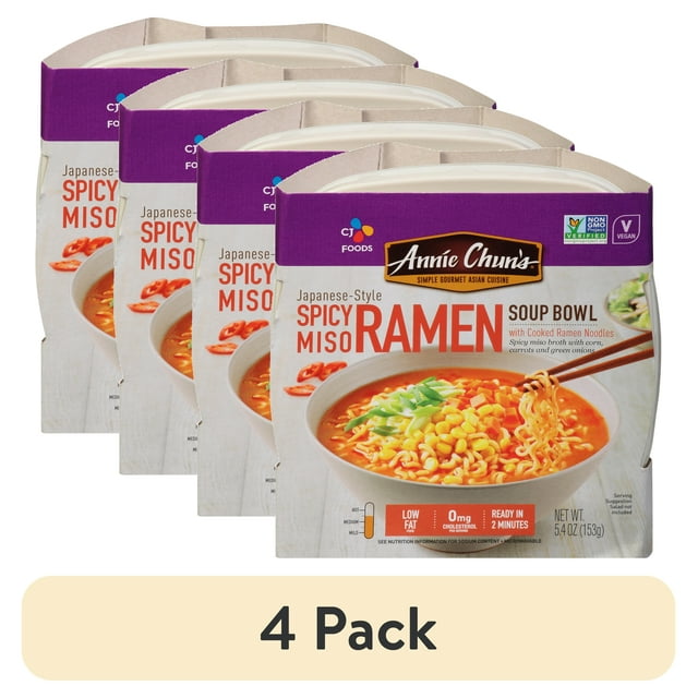 (4 pack) Annie Chun's Spicy Miso Ramen Soup Bowl, 5.41 oz