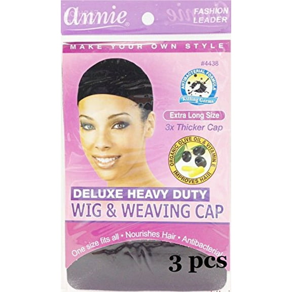 Annie Deluxe Heavy Duty Wig & Weaving Cap (Black) #4438 (3pcs)