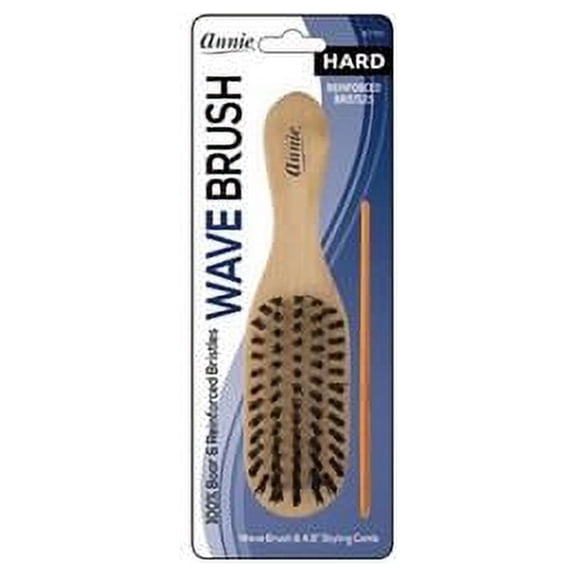 Annie Hard Mini Wooden Wave Boar Bristle Brush With Comb, Pack of 3