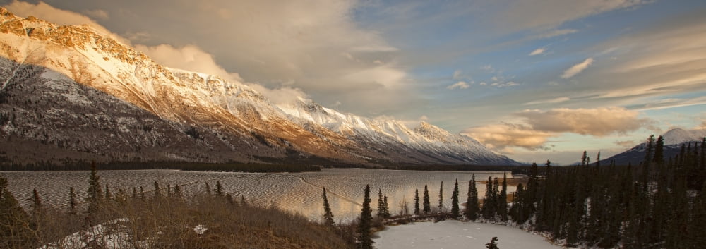 Annie Lake In Early Winter With Ice On Lake Late Afternoon Lighting Hitting The Mountains Surrounding The Lake Canvas Art - Robert Postma Design Pics (44 x 15)