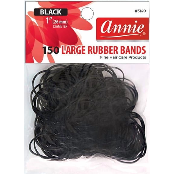 Annie Large Rubber Bands, 150 Count 26mm Elastic Hair Ties, Black